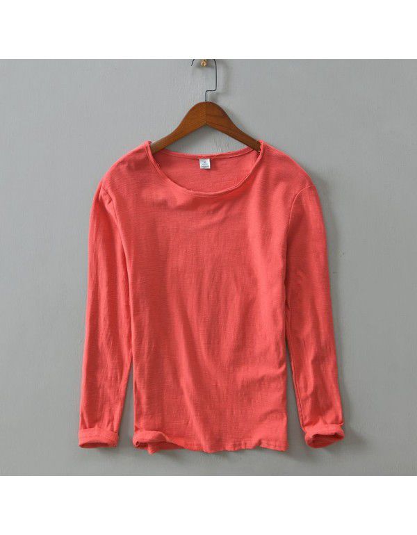New Splice Solid Color Long Sleeve T-shirt Men's Casual Autumn and Winter Thermal Insulation Backing T-shirt Men's Wear
