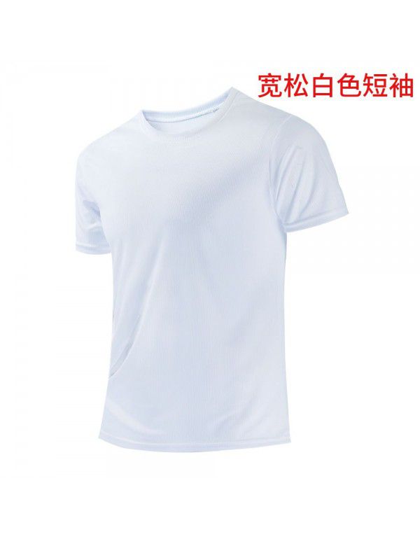 Fitness clothes men's high-elastic tight-fitting summer t-shirt sports short-sleeved quick-drying ice silk running basketball training vest 
