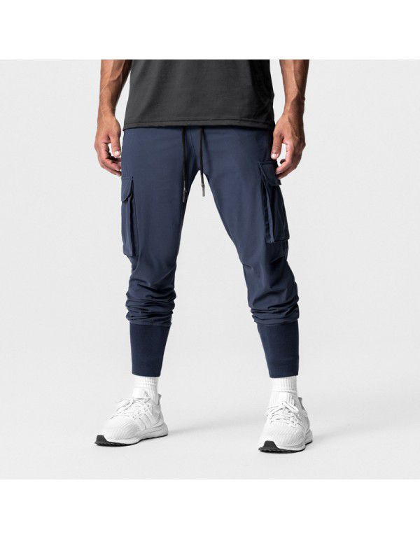 Men's Sports Leisure Pants Fitness Stretch Woven Running Training Leg Wrap Drawstring Guard Pants Cross Border